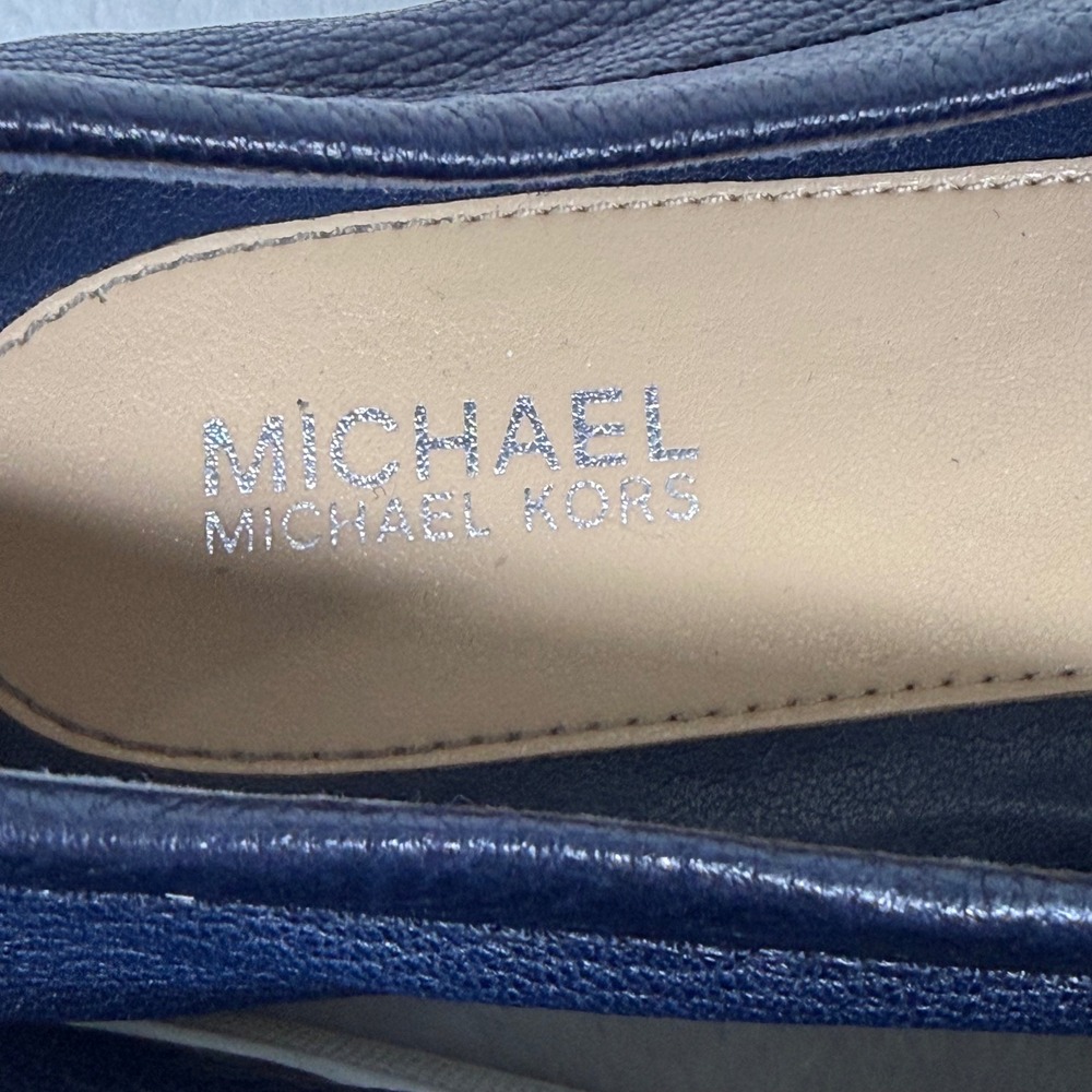 Michael Kors Navy Pebbled Leather Tassel Loafer Sneakers Silver Hardware Blue 7 - Picture 6 of 14